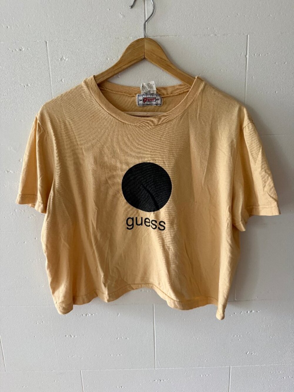 Guess | Vintage Yellow 90s Grunge Graphic Cropped T-Shirt | Medium